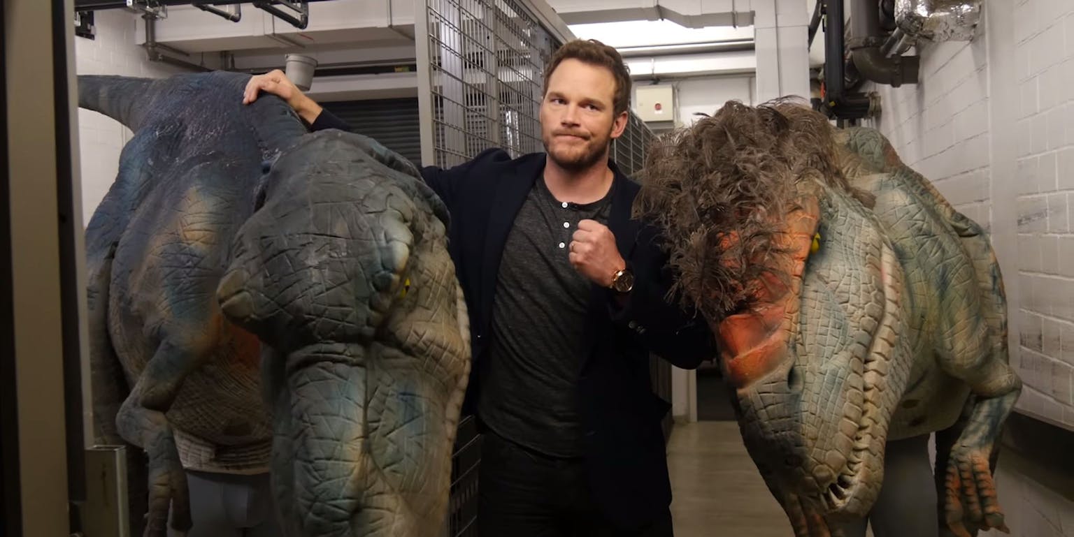 Chris Pratt Gets Pranked By Dinosaur Costumes—and He Loves It The