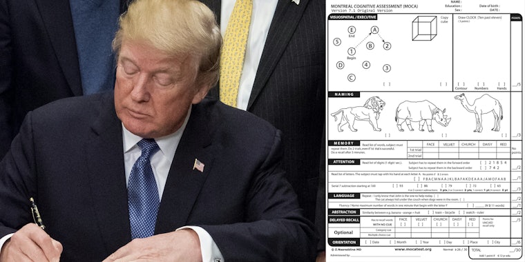 Donald Trump and Montreal Cognitive Assessment sheet