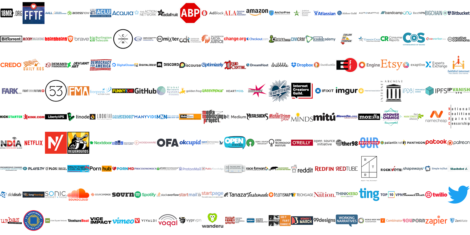 A list of organizations participating in Internet-Wide Day of Action To Save Net Neutrality