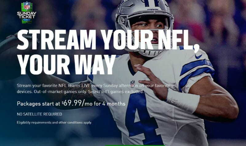 Direct TV NFL SUNDAY TICKET Online Streaming is $69.99, Student