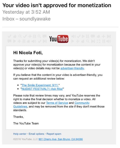 By placing this email in the present tense, YouTube makes it sound as if this just happened when, in fact, it happened years ago. This resulted in a huge amount of confusion.