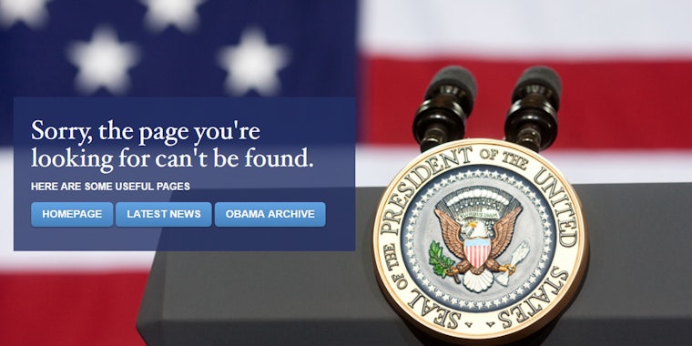White House website error page