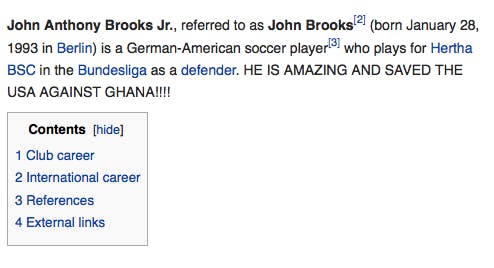 Wikipedia vandalism (Part 3: Football special!)