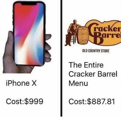 iphone x vs entire cracker barrel menu meme