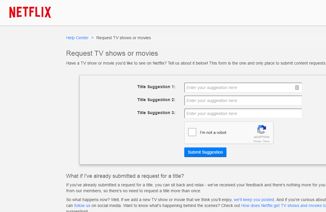 Netflix request page