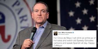 Mike Huckabee with a superimposed image of his Cinco de Mayo tweet
