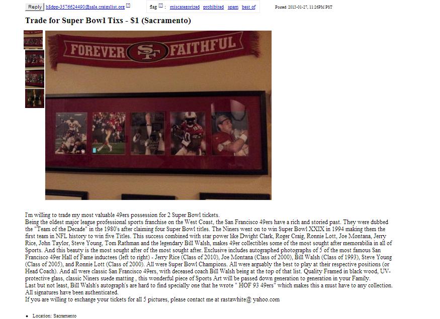 Super Bowl Craigslist Ads: Fans Trading Bourbon, Diamonds for Tickets -  Sports Illustrated