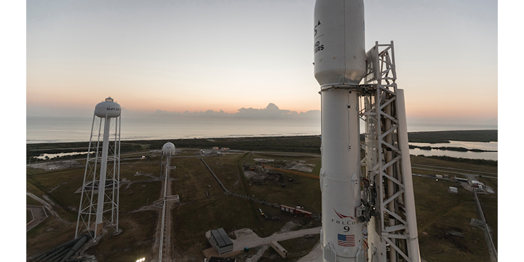 SpaceX Falcon 9 rocket at sunrise