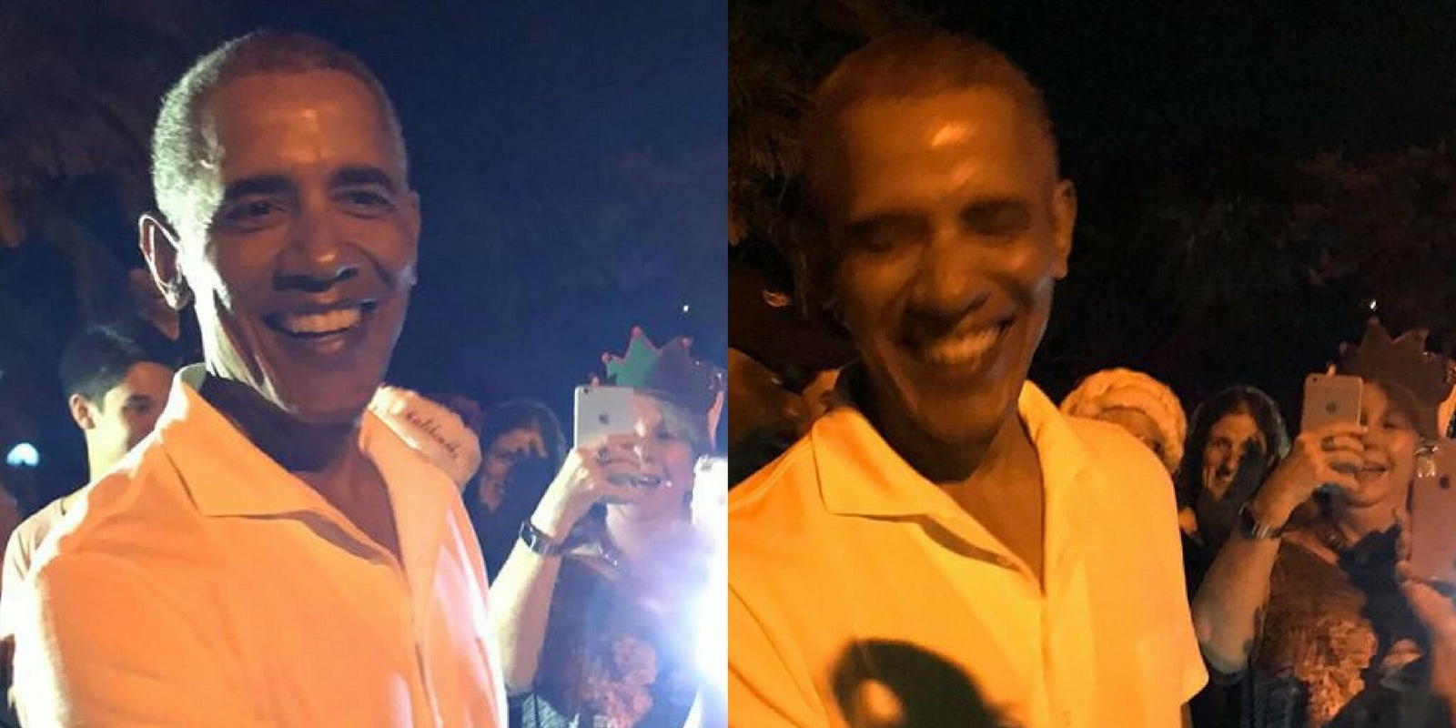 Former President Barack Obama meeting with Christmas carolers in Hawaii