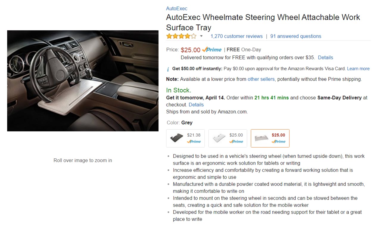best amazon reviews : AutoExec Wheelmate Steering Wheel Attachable Work Surface Tray