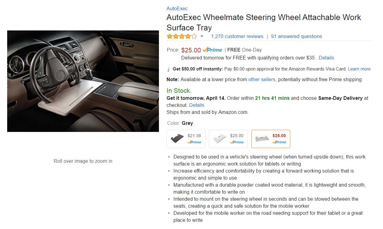 best amazon reviews : AutoExec Wheelmate Steering Wheel Attachable Work Surface Tray