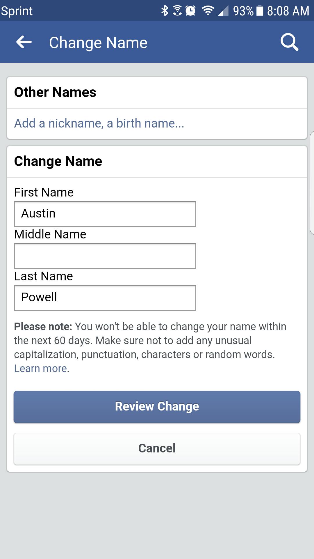 how to change your name on facebook