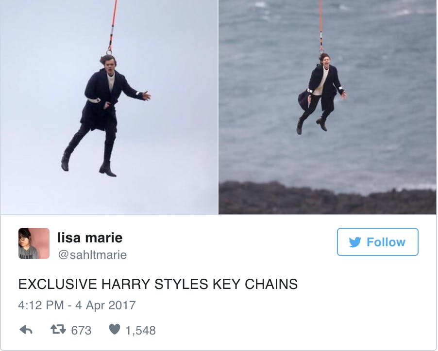 Flying Harry Styles meme keychain