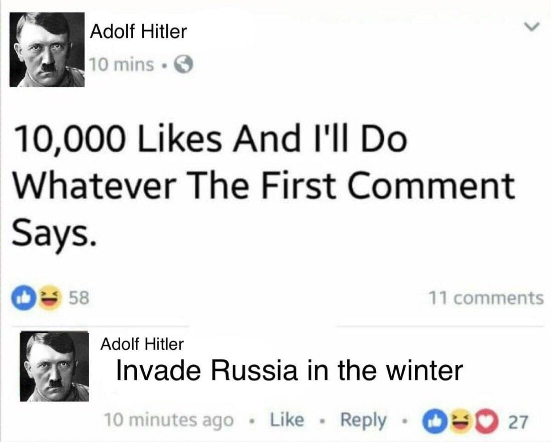 hitler invade russia winter 10000 likes meme
