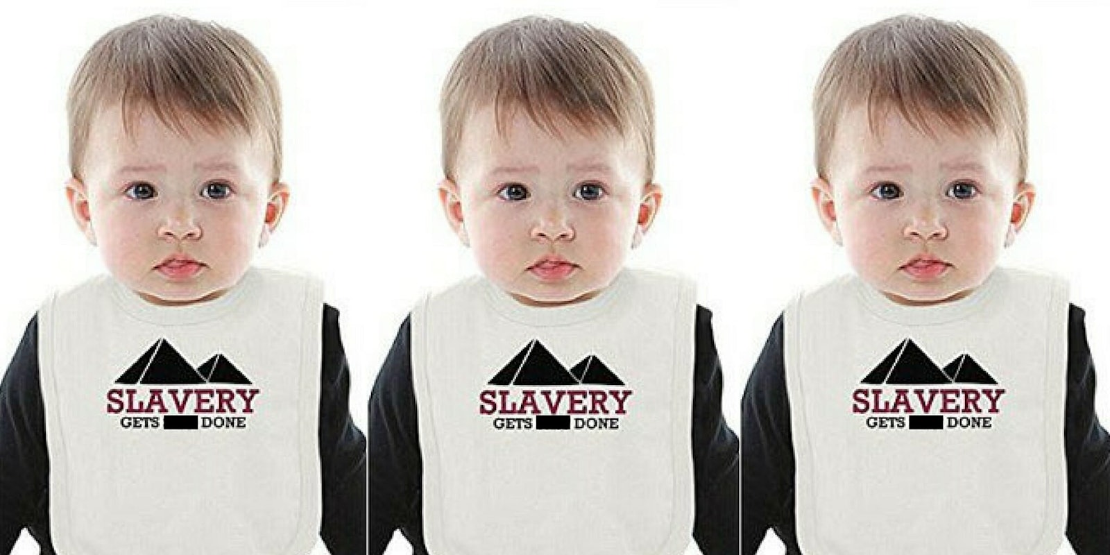 Amazon pulled a line of apparel and items, including this baby's bib, with the slogan 'Slavery Gets Sh*t Done.'