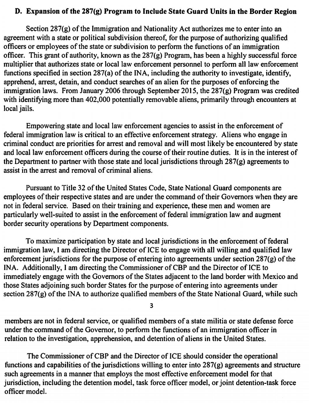 Portion of the draft memo that pertains to the National Guard deputization