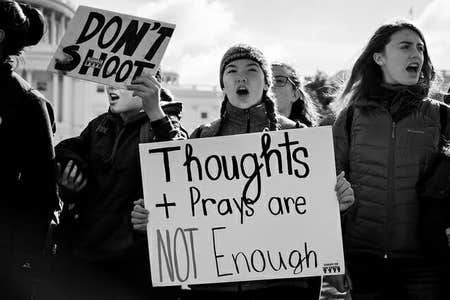 Students protest for gun control on March 14, 2018.