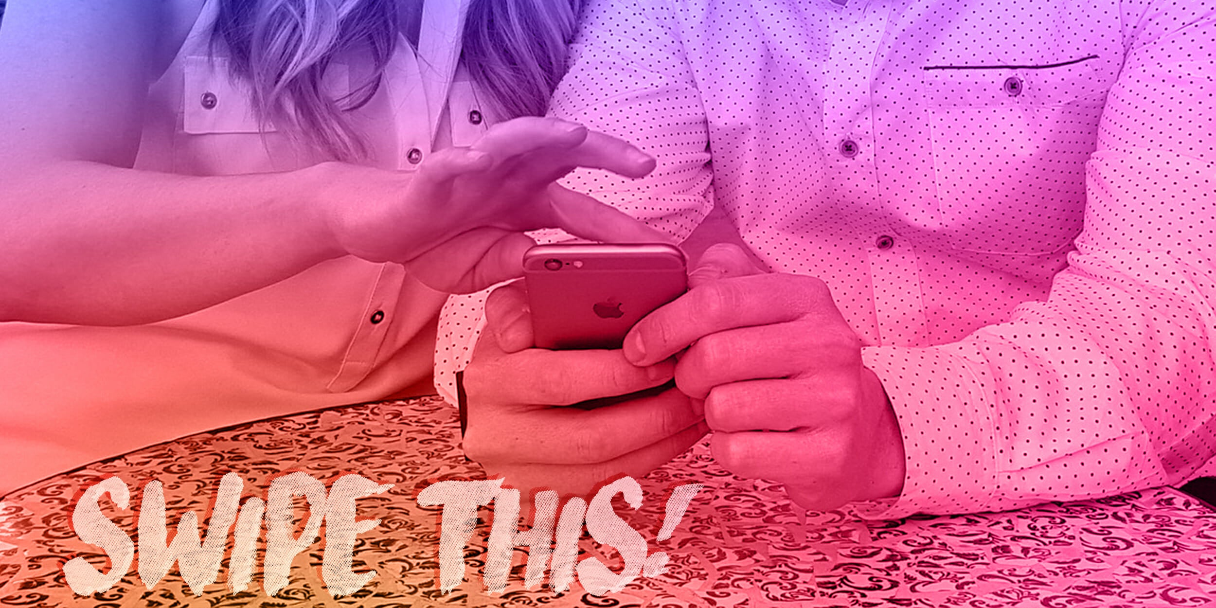 Woman pressing screen of an iPhone a man is holding