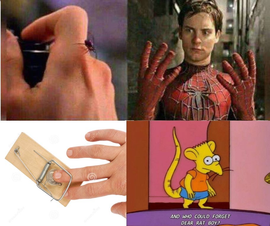 spider-man meme with bart simpson as rat boy