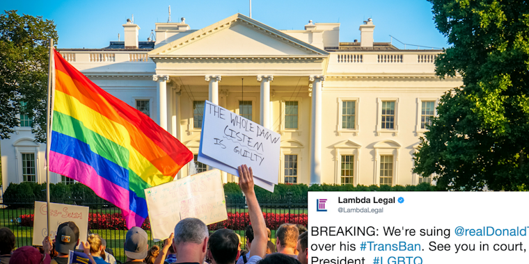Protesters outside the White House show support for trans military service members