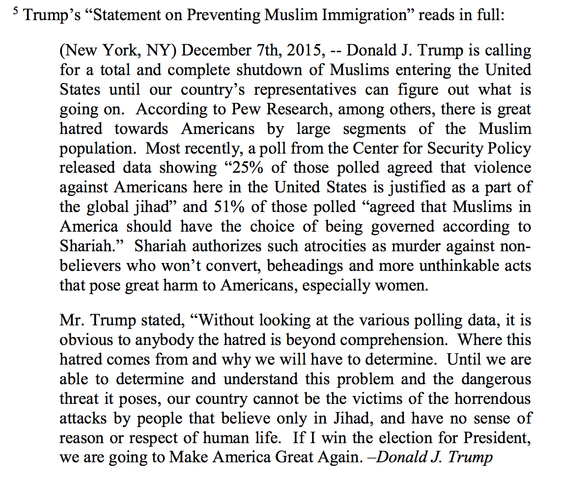 Trump Muslim Ban Statement