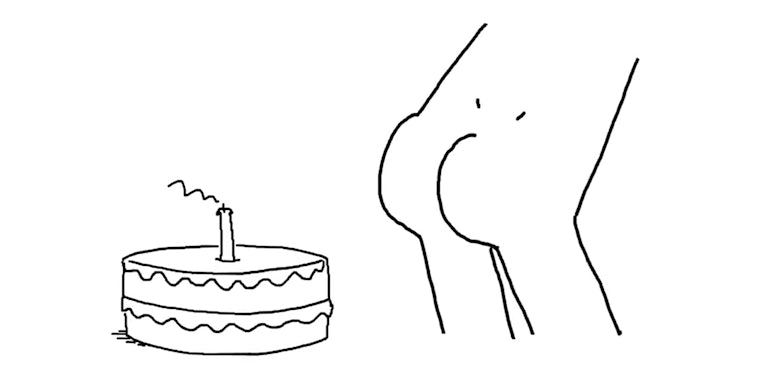 Drawing of a man farting on a cake