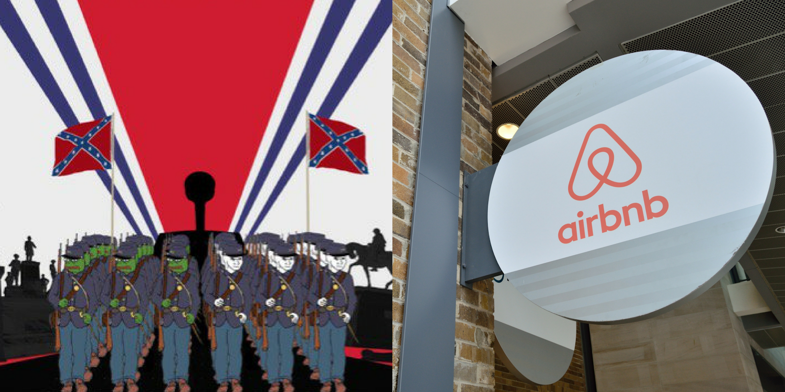 A flyer for an alt-right rally next to the logo for Airbnb