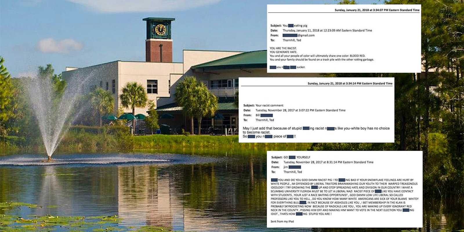 Florida Gulf Coast University with racist hate emails