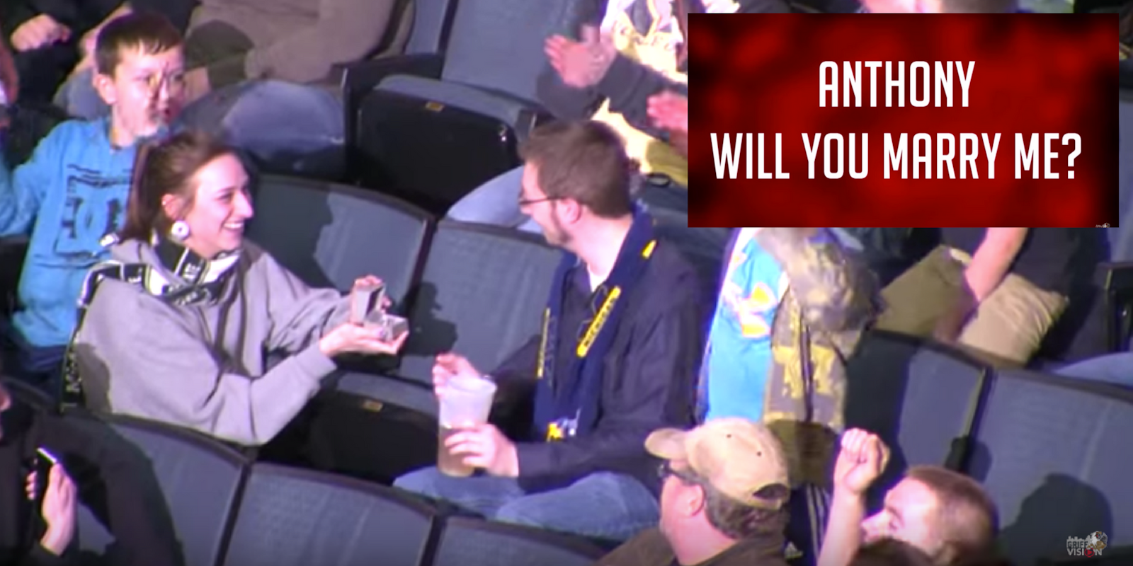 Katelyn Bowman proposes to her boyfriend during a Grand Rapid Griffins hockey game.