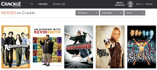 menu of free movie streaming site crackle