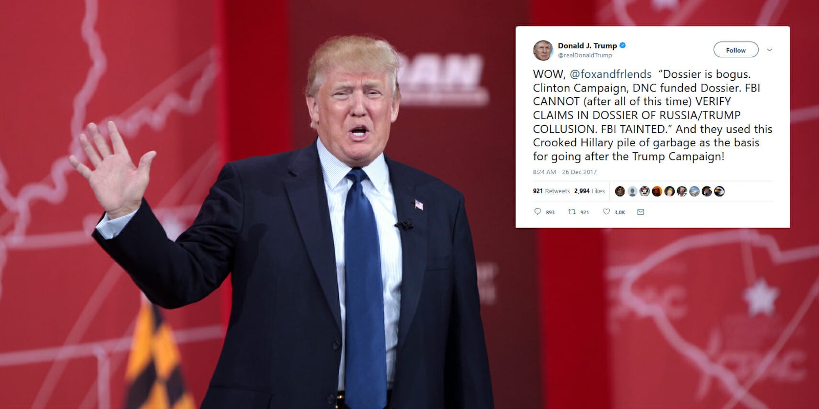 President Donald Trump started off his post-Christmas work by slamming the so-called Steele dossier in a Tuesday morning tweet.