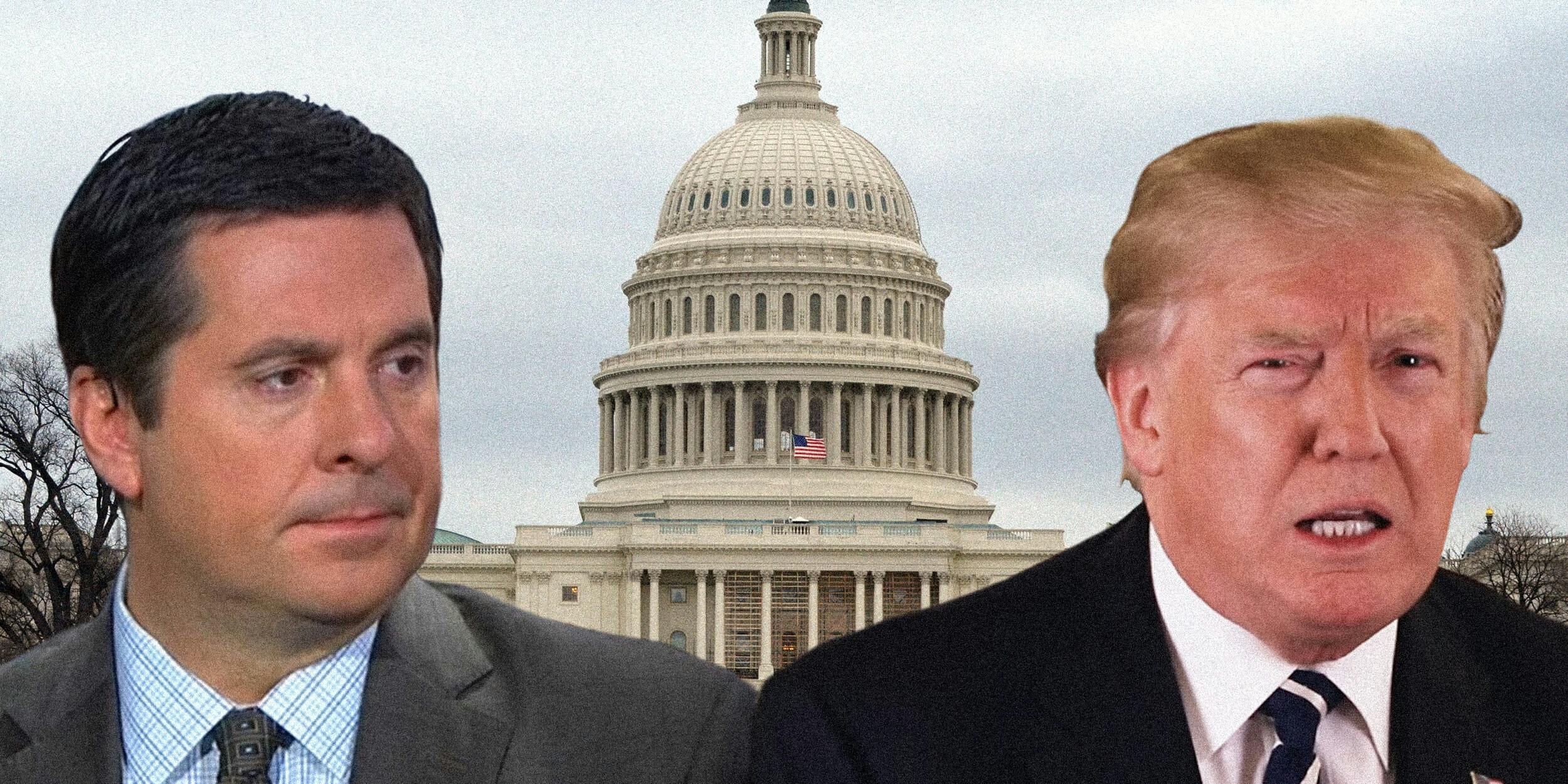 Devin Nunes and Donald Trump in front of the US Capitol building