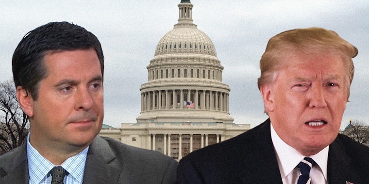 Devin Nunes and Donald Trump in front of the US Capitol building