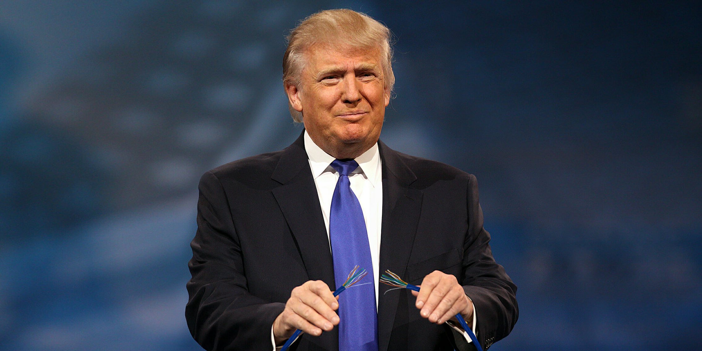 pardon power : Donald Trump holding cut cat5 cable