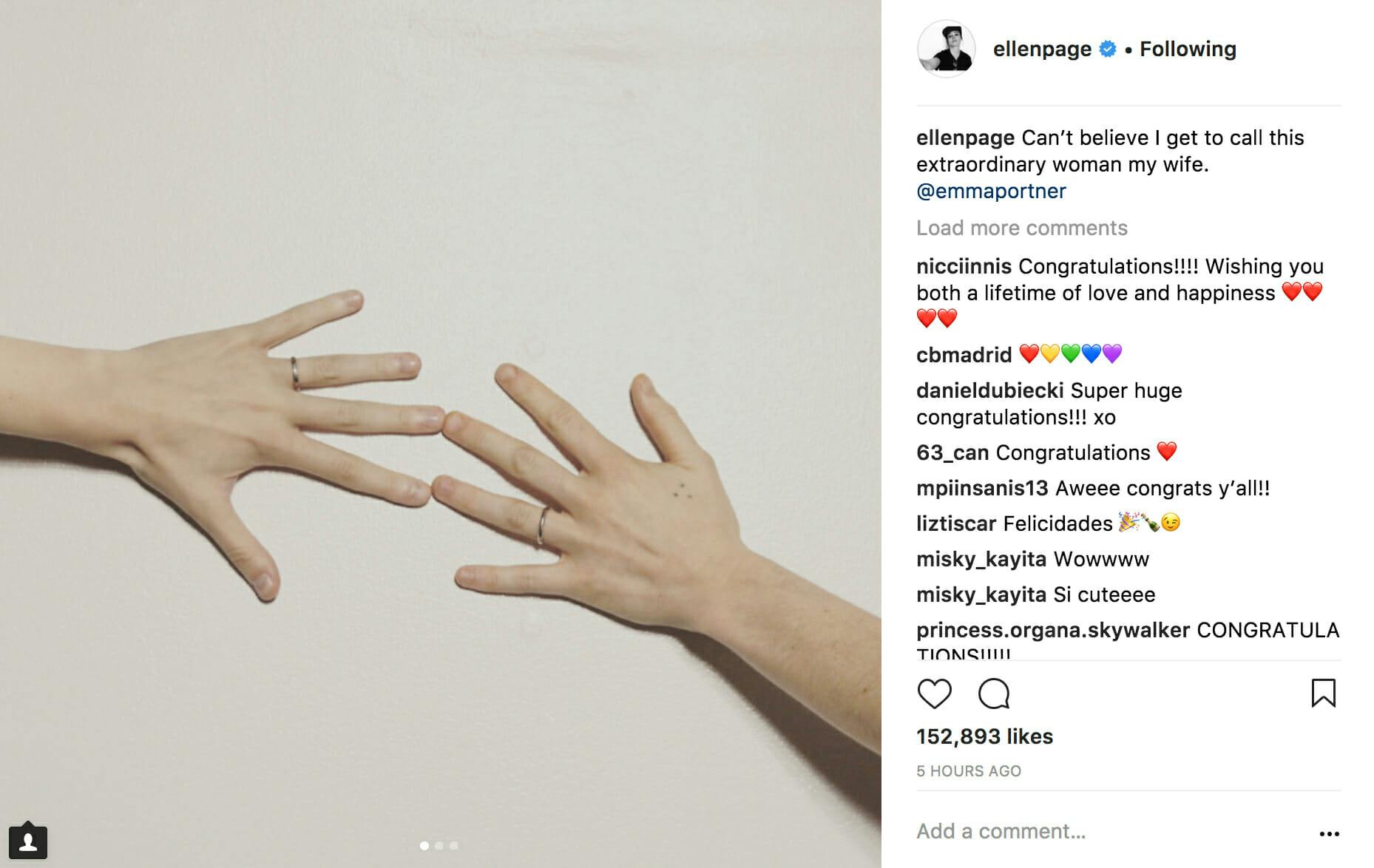 Ellen Page announced via Instagram that she married dancer Emma Portner.