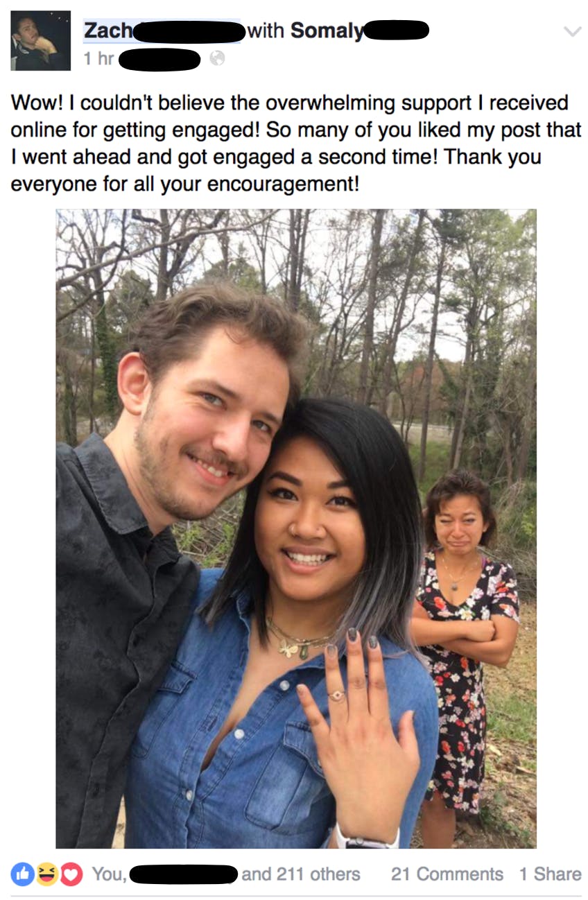 Man keeps proposing to people on Facebook for likes