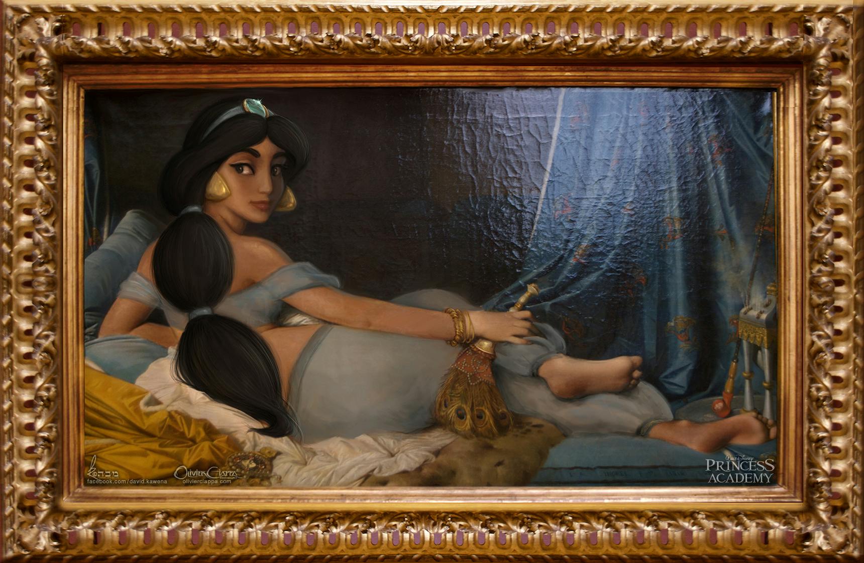 Illustration of Jasmine from Aladdin, inspired by Ingres' Grande Odalisque