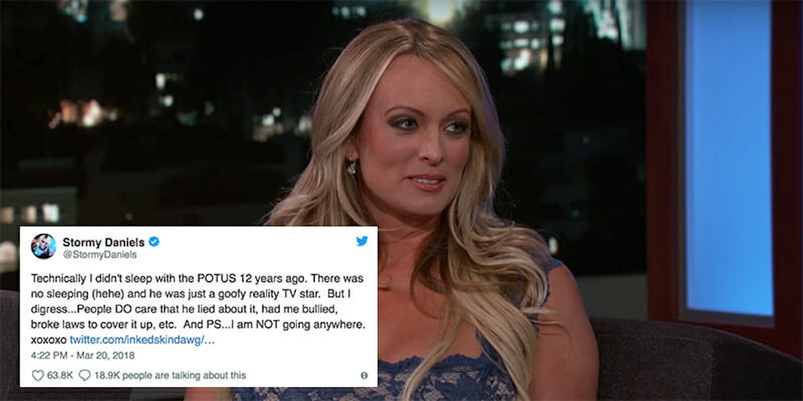 Stormy Daniels tweeted cheekily that she didn't 'technically' sleep with President Donald Trump.
