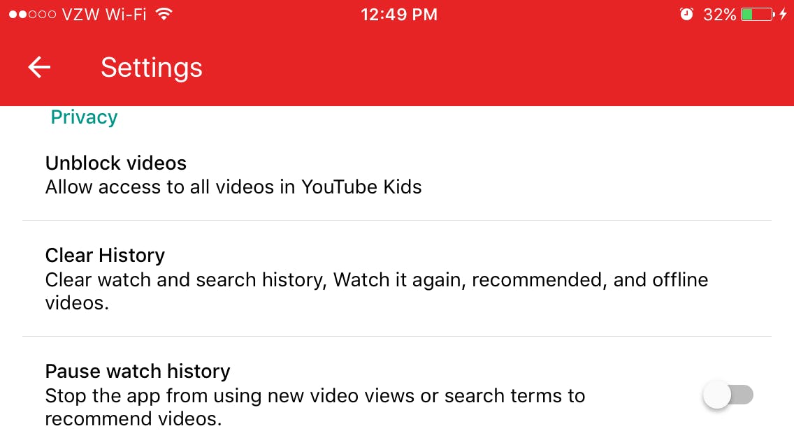 YouTube Kids Privacy Settings