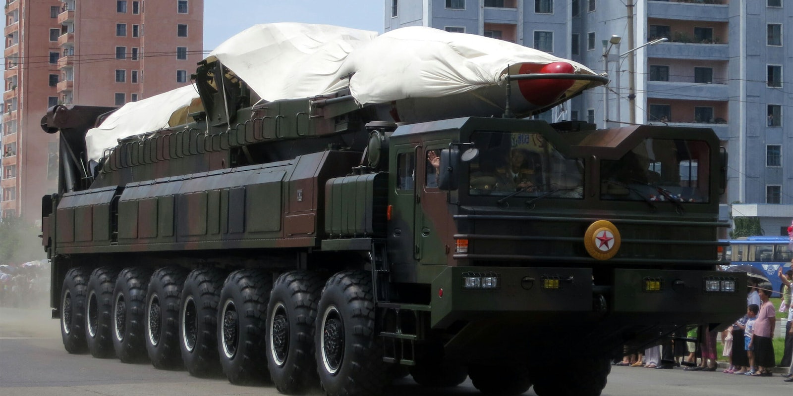 North Korean missile mounted on transport truck