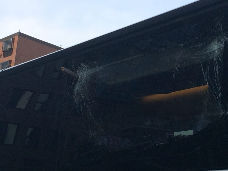 Megabus crash pole through window