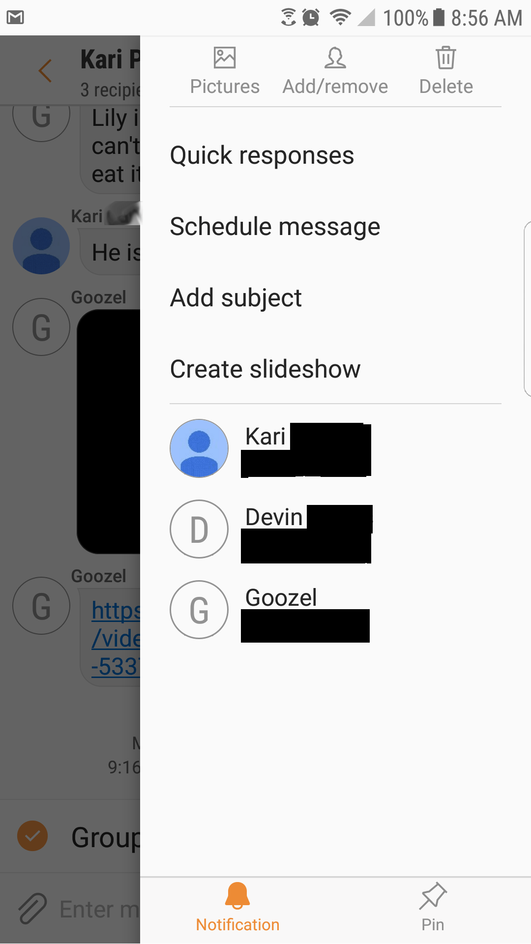 how to leave group message on android