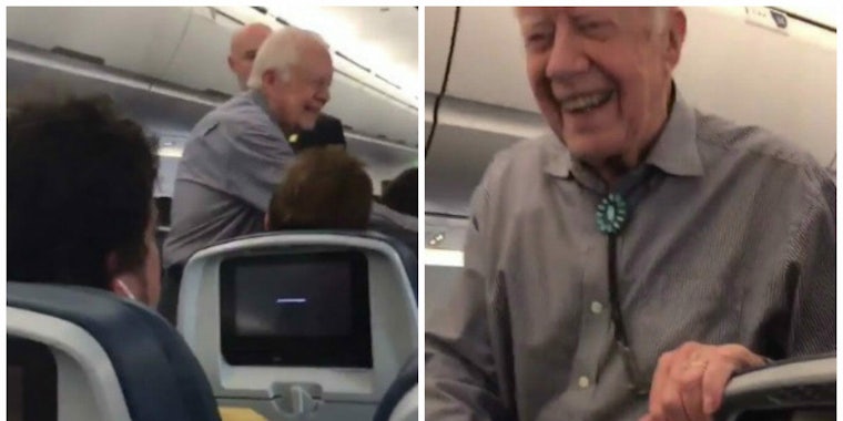 Jimmy Carter handshakes airplane