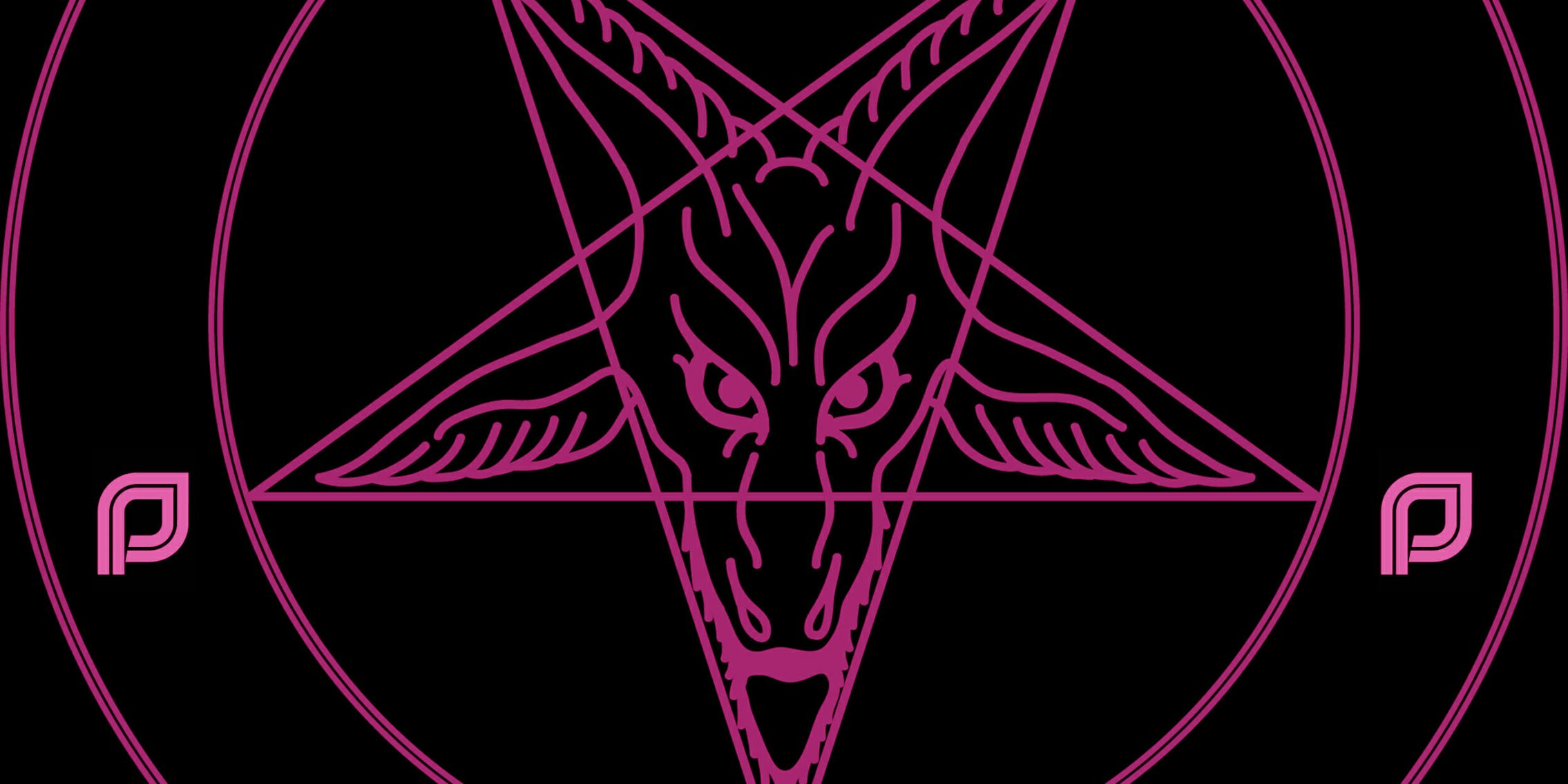 Sigil of Baphomet in pink with Planned Parenthood logos