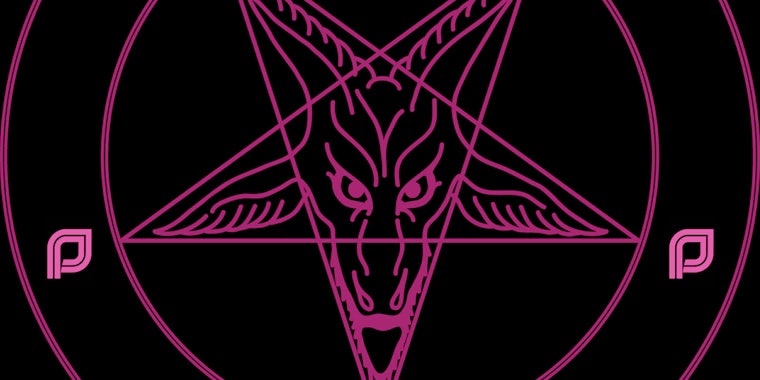 Sigil of Baphomet in pink with Planned Parenthood logos