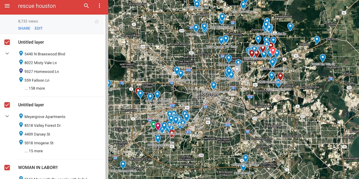 Rescue Houston Google Map Shows Who Needs Help During Harvey