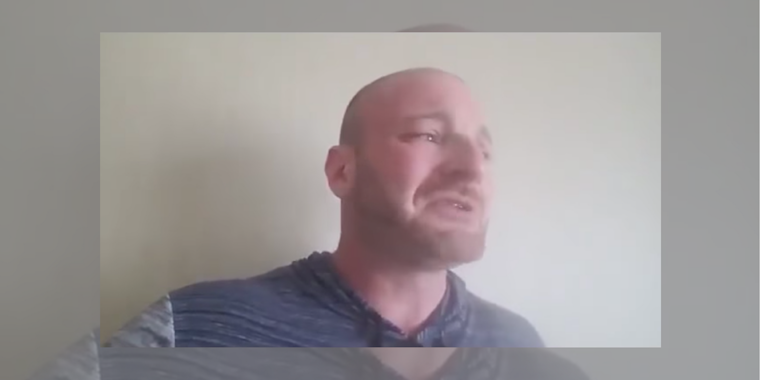 Christopher Cantwell cries in a video denouncing Charlottesville counterprotesters.