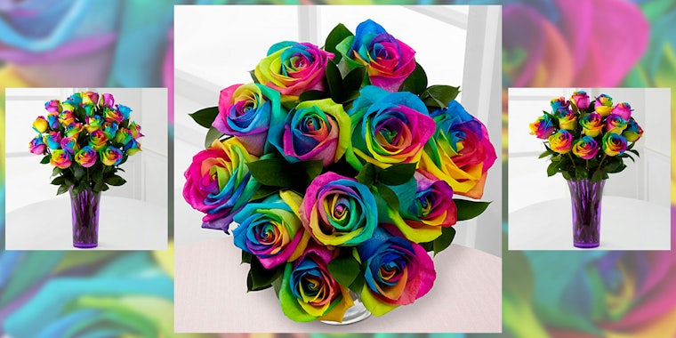 Rainbow-colored rose boquets