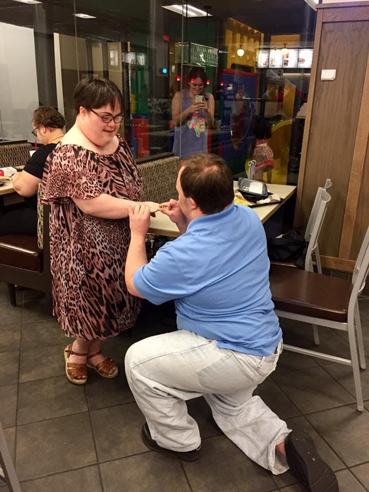 Nick and Sarah from Austin, Texas get engaged in Chick-fil-A