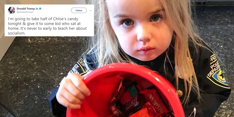 Donald Trump Jr tweets 'I'm going to take half of Chloe's candy tonight & give it to some kid who sat at home. It's never to early to teach her about socialism'